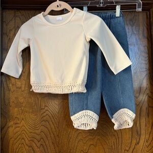 Cream Top and Blue Pants Set